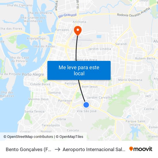 Bento Gonçalves (Fora Do Corredor) to Aeroporto Internacional Salgado Filho - Terminal 1 map