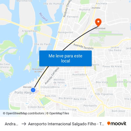 Andradas to Aeroporto Internacional Salgado Filho - Terminal 1 map