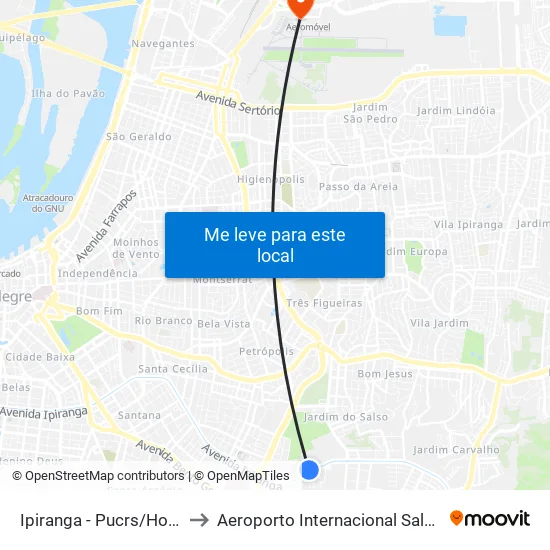 Ipiranga - Pucrs/Hospital São Lucas to Aeroporto Internacional Salgado Filho - Terminal 1 map