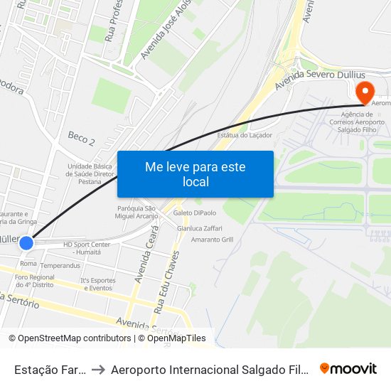 Estação Farrapos to Aeroporto Internacional Salgado Filho - Terminal 1 map
