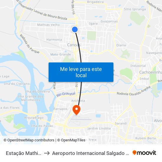 Estação Mathias Velho to Aeroporto Internacional Salgado Filho - Terminal 1 map
