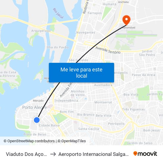 Viaduto Dos Açorianos - Oab to Aeroporto Internacional Salgado Filho - Terminal 1 map