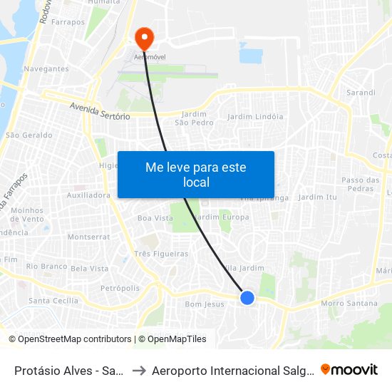 Protásio Alves - Saturnino De Brito to Aeroporto Internacional Salgado Filho - Terminal 1 map