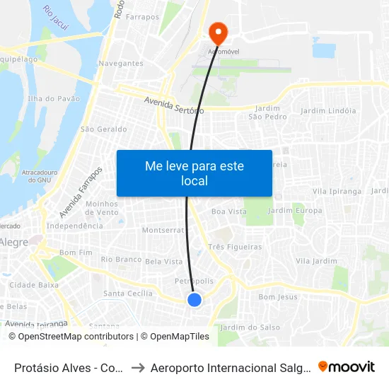 Protásio Alves - Col. Santa Inês Cb to Aeroporto Internacional Salgado Filho - Terminal 1 map