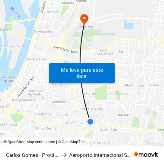Carlos Gomes - Protásio Alves Sn (Piso 1) to Aeroporto Internacional Salgado Filho - Terminal 1 map