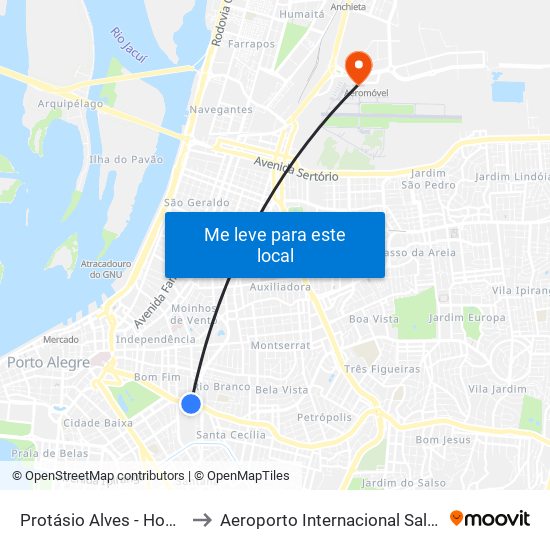 Protásio Alves - Hosp. De Clínicas Cb to Aeroporto Internacional Salgado Filho - Terminal 1 map