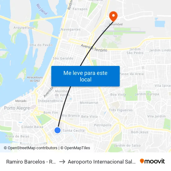 Ramiro Barcelos - Rest. Universitário to Aeroporto Internacional Salgado Filho - Terminal 1 map