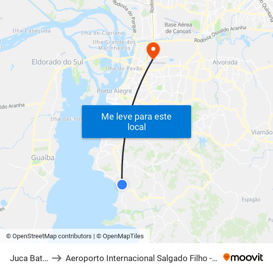 Juca Batista to Aeroporto Internacional Salgado Filho - Terminal 1 map