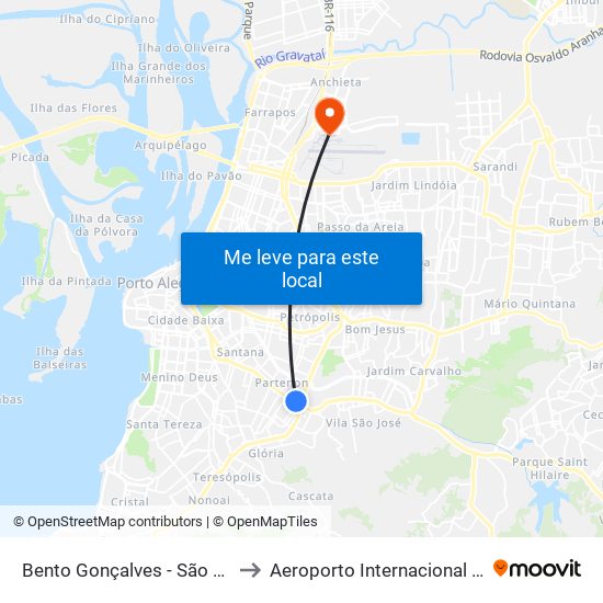 Bento Gonçalves - São Pedro (Fora Do Corredor) to Aeroporto Internacional Salgado Filho - Terminal 1 map