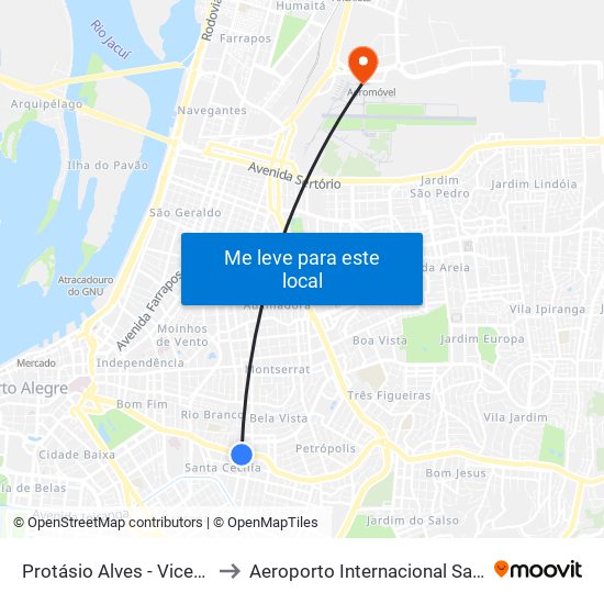 Protásio Alves - Vicente Da Fontoura Cb to Aeroporto Internacional Salgado Filho - Terminal 1 map