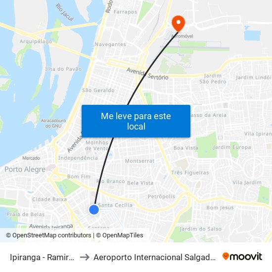 Ipiranga - Ramiro Barcelos to Aeroporto Internacional Salgado Filho - Terminal 1 map