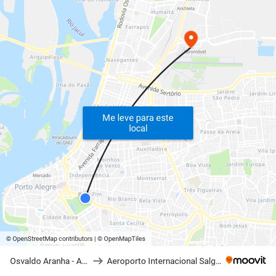 Osvaldo Aranha - Araújo Vianna Cb to Aeroporto Internacional Salgado Filho - Terminal 1 map