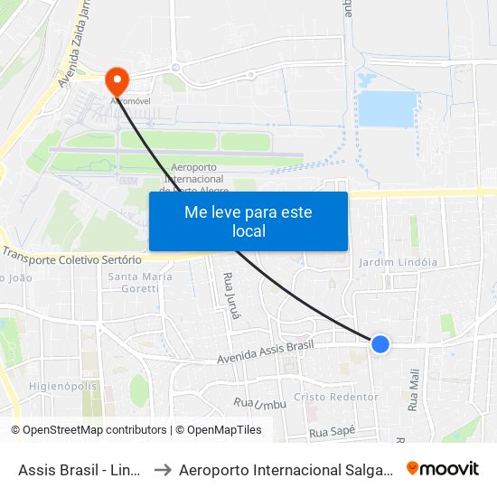 Assis Brasil - Lindóia [Centro] to Aeroporto Internacional Salgado Filho - Terminal 1 map