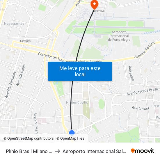 Plínio Brasil Milano - Carlos Gomes to Aeroporto Internacional Salgado Filho - Terminal 1 map