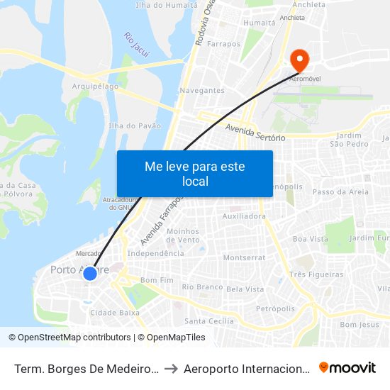 Term. Borges De Medeiros - Entre Riachuelo E Jerônimo to Aeroporto Internacional Salgado Filho - Terminal 1 map