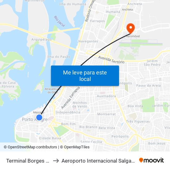 Terminal Borges De Medeiros to Aeroporto Internacional Salgado Filho - Terminal 1 map