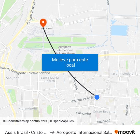 Assis Brasil - Cristo Redentor [Centro] to Aeroporto Internacional Salgado Filho - Terminal 1 map