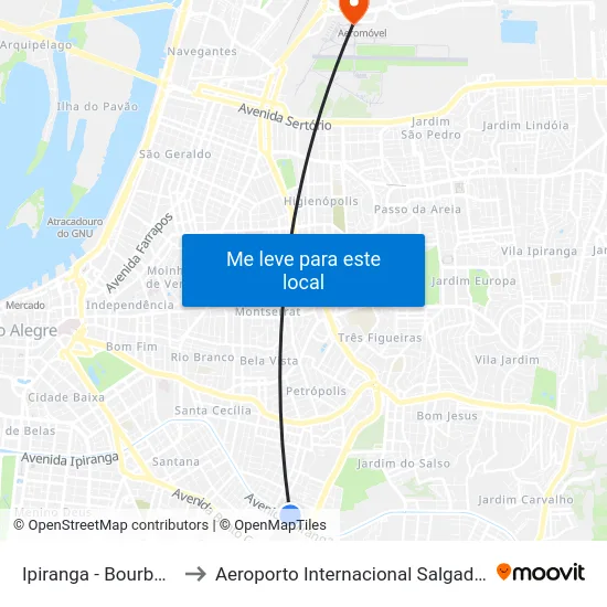Ipiranga - Bourbon Shopping to Aeroporto Internacional Salgado Filho - Terminal 1 map