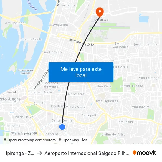 Ipiranga - Zaffari to Aeroporto Internacional Salgado Filho - Terminal 1 map