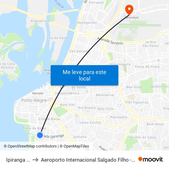 Ipiranga - Trt to Aeroporto Internacional Salgado Filho - Terminal 1 map