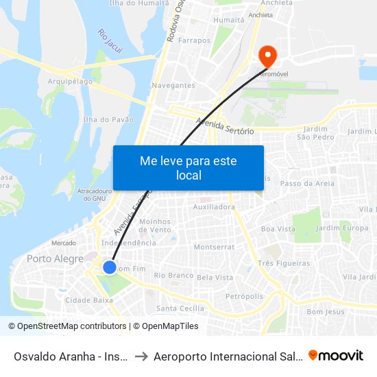 Osvaldo Aranha - Inst. De Educação Cb to Aeroporto Internacional Salgado Filho - Terminal 1 map