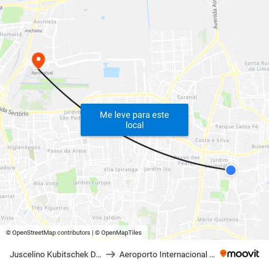 Juscelino Kubitschek De Oliveira - Praça México to Aeroporto Internacional Salgado Filho - Terminal 1 map