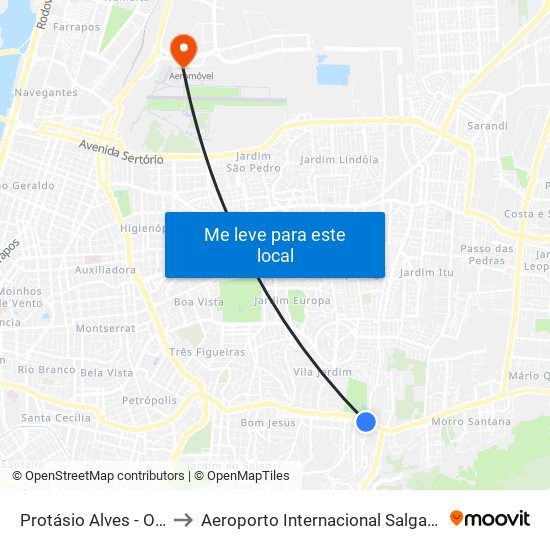 Protásio Alves - Otávio Santos to Aeroporto Internacional Salgado Filho - Terminal 1 map