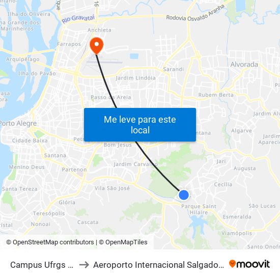 Campus Ufrgs - Terminal to Aeroporto Internacional Salgado Filho - Terminal 1 map