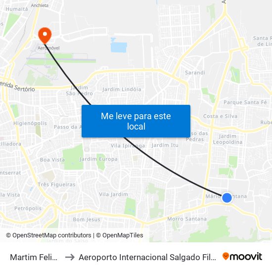 Martim Felix Berta to Aeroporto Internacional Salgado Filho - Terminal 1 map