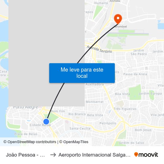 João Pessoa - Redenção Cb to Aeroporto Internacional Salgado Filho - Terminal 1 map