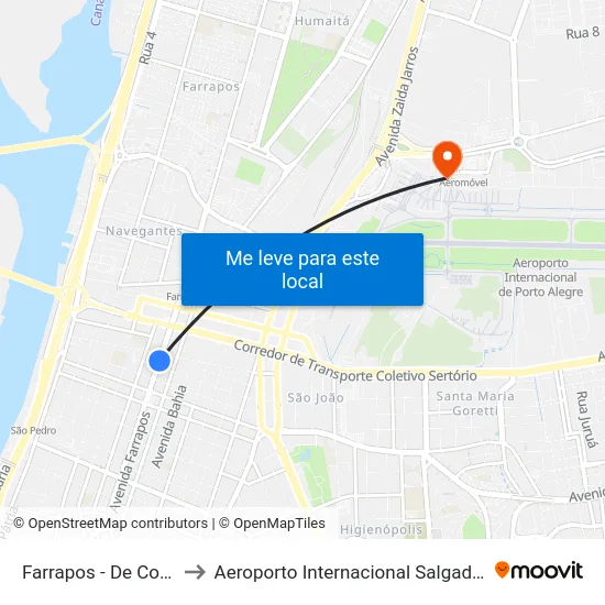 Farrapos - De Conto [Centro] to Aeroporto Internacional Salgado Filho - Terminal 1 map