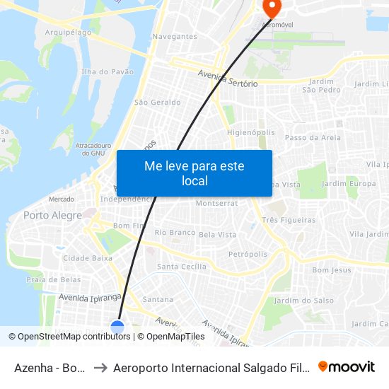 Azenha - Botafogo to Aeroporto Internacional Salgado Filho - Terminal 1 map