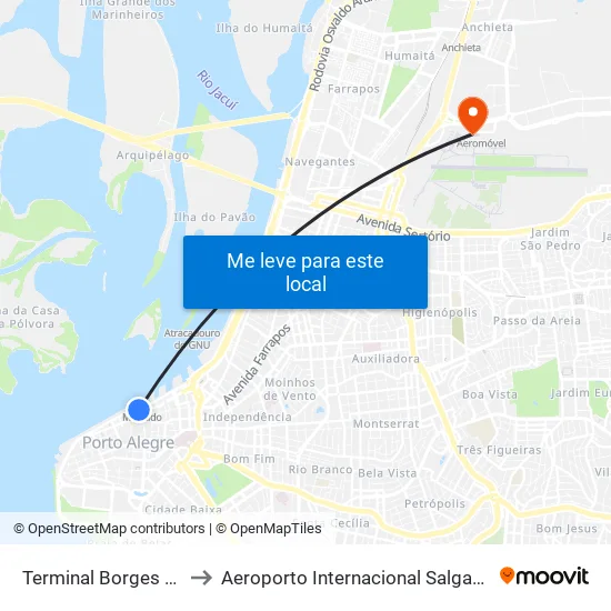 Terminal Borges De Medeiros to Aeroporto Internacional Salgado Filho - Terminal 1 map