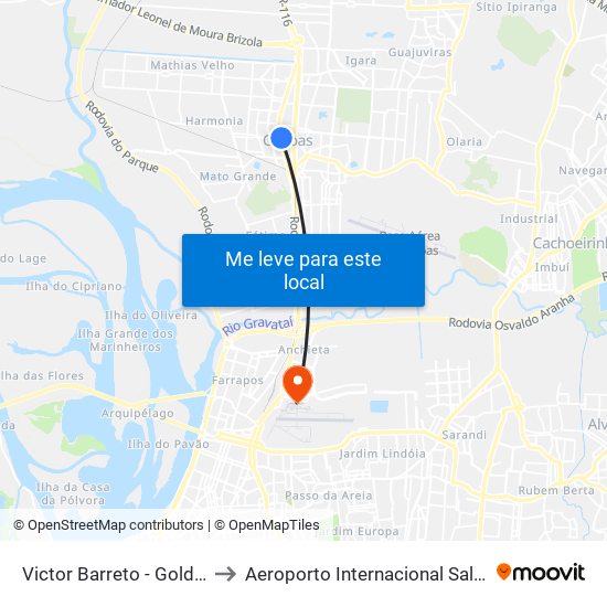 Victor Barreto - Golden Center (Box B) to Aeroporto Internacional Salgado Filho - Terminal 1 map