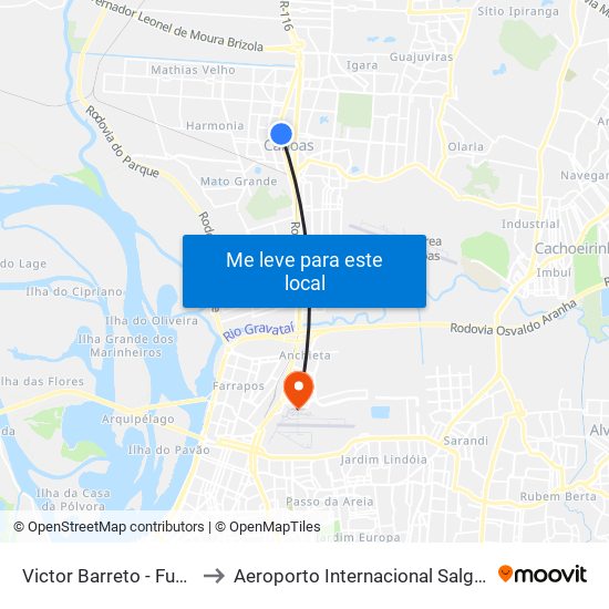 Victor Barreto - Fundação Cultural to Aeroporto Internacional Salgado Filho - Terminal 1 map