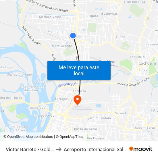 Victor Barreto - Golden Center (Box A) to Aeroporto Internacional Salgado Filho - Terminal 1 map