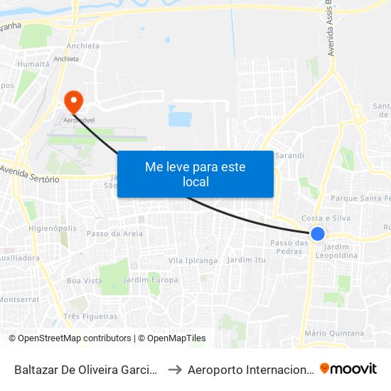 Baltazar De Oliveira Garcia - Leopoldina (Fora Do Corredor) to Aeroporto Internacional Salgado Filho - Terminal 1 map