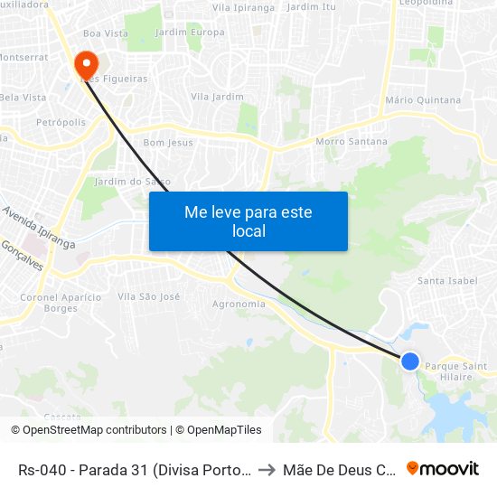 Rs-040 - Parada 31 (Divisa Porto Alegre) to Mãe De Deus Center map