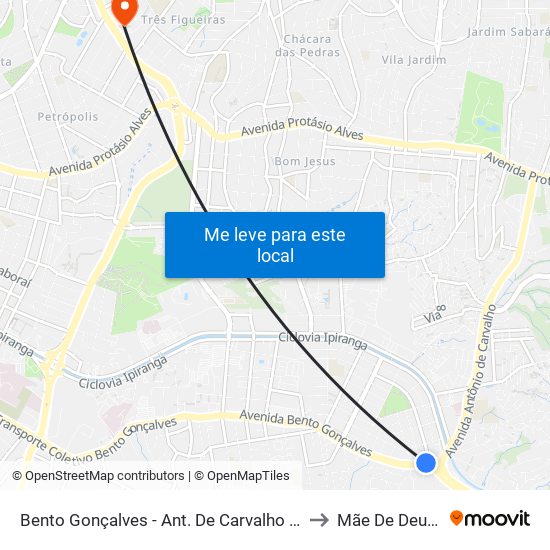 Bento Gonçalves - Ant. De Carvalho (Fora Do Corredor) to Mãe De Deus Center map