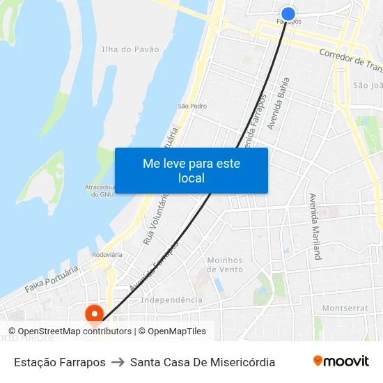 Estação Farrapos to Santa Casa De Misericórdia map