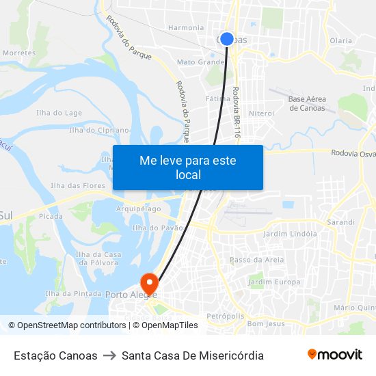 Estação Canoas to Santa Casa De Misericórdia map