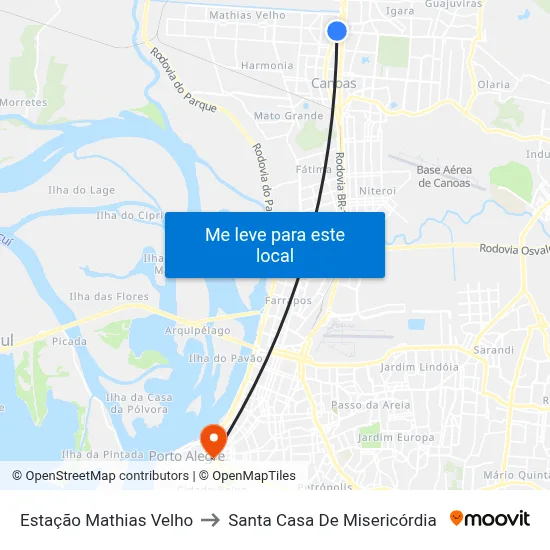 Estação Mathias Velho to Santa Casa De Misericórdia map