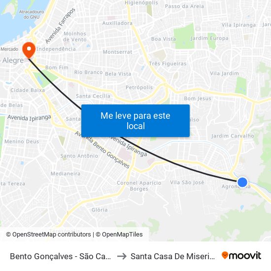 Bento Gonçalves - São Carlos Cb to Santa Casa De Misericórdia map