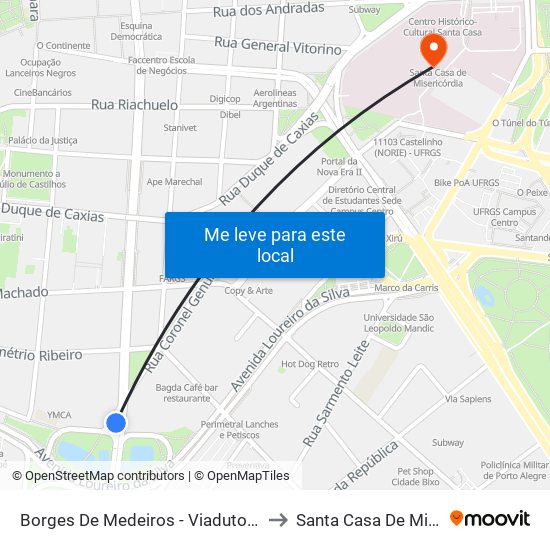 Borges De Medeiros - Viaduto Dos Açorianos to Santa Casa De Misericórdia map