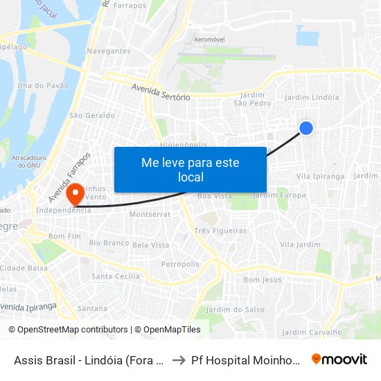Assis Brasil - Lindóia (Fora Do Corredor) to Pf Hospital Moinhos De Vento map