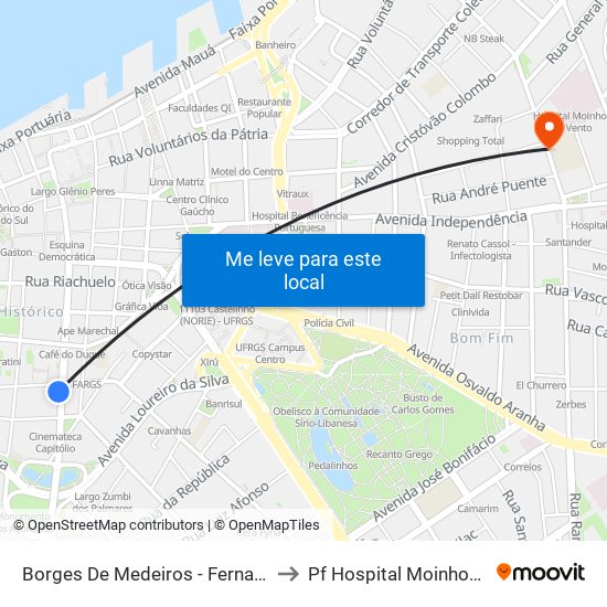 Borges De Medeiros - Fernando Machado to Pf Hospital Moinhos De Vento map