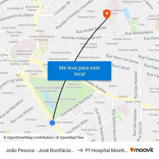 João Pessoa - José Bonifácio (Fora Do Corredor) to Pf Hospital Moinhos De Vento map