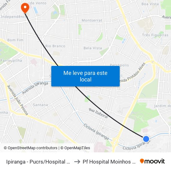 Ipiranga - Pucrs/Hospital São Lucas to Pf Hospital Moinhos De Vento map
