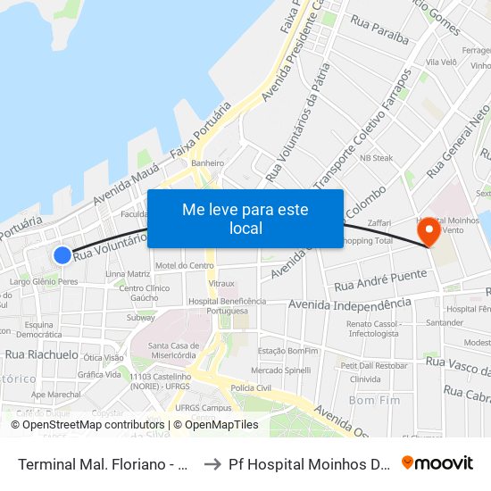 Terminal Mal. Floriano - Mercado to Pf Hospital Moinhos De Vento map