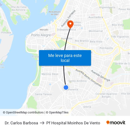 Dr. Carlos Barbosa to Pf Hospital Moinhos De Vento map